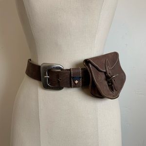 Post Card Leather Belt with Pouch